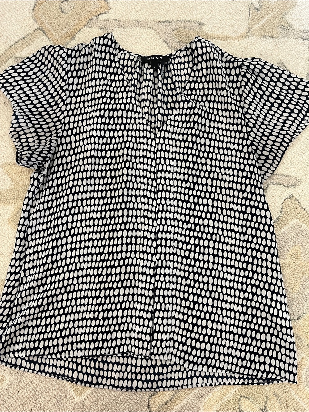 DKNY Black and White Dot-Print Short Sleeve Blouse